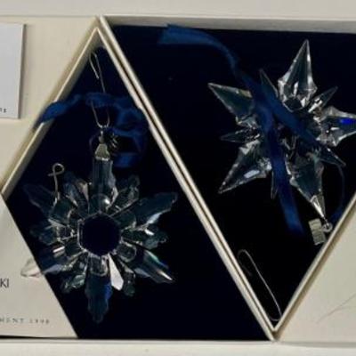  (2) Swarovski Crystal 1998and 2001 Snowflake Holiday Ornaments With Boxes