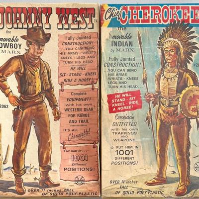 Vintage Marx Toys With Original Boxes - Johnny West No. 2062 Cowboy And No. 2063 Chief Cherokee (as Is)