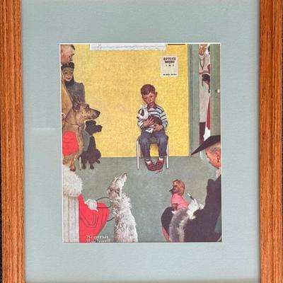 Vintage Norman Rockwell Vet's Office Print With Oak Frame And Glass Front 