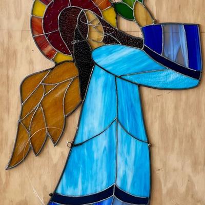 Vintage Stained Glass 30 Inch Multicolor Angel 