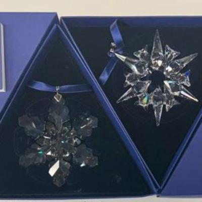  (2) Swarovski Crystal 2007 And 2008 Snowflake Holiday Ornaments With Boxes And Certificates