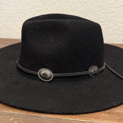 Vintage Brixton Mfg Co Felt Cowboy Hat With Concho Belt Hat Band - Size 7 1/8 