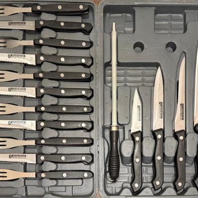 Gourmet Traditions Carving Knife, Steak Knife And Fork Kuchen Messer Stainless Rostfrei Set In Case (as Is) 