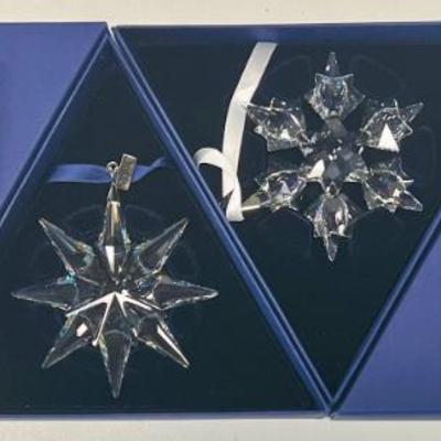  (2) Swarovski Crystal 2009 And 2010 Snowflake And Starburst Holiday Ornaments With Boxes And Certificates