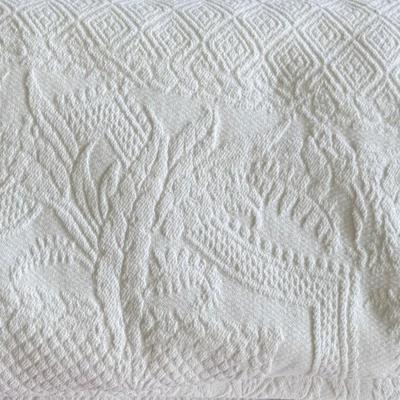 Vintage White Matelasse Bed Spread With Fringe 72"x  104" 
