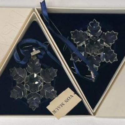  (2) Swarovski Crystal 1996 Snowflake Holiday Ornaments With Boxes