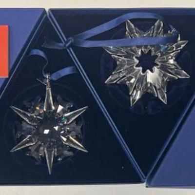  (2) Swarovski Crystal 2002 And 2003 Snowflake Holiday Ornaments With Boxes And Certificates