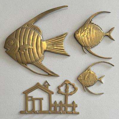 (3) Brass Wall Hanging Fish And A Brass Key Hanger