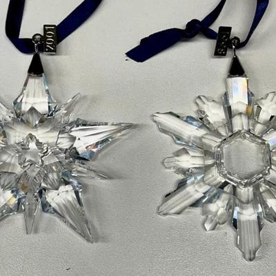  (2) Swarovski Crystal 1998 And 2001 Snowflake Holiday Ornaments 