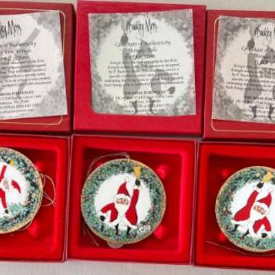 (5) P Buckley Moss Kringle Bells Metal Christmas Ornaments With Original Boxes - (3) With COA's