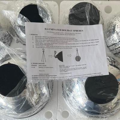 (2) Sets Of Silver Tone Illuminated Holiday Spheres