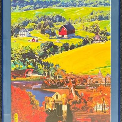 Signed Peter Max 1996 Iowa's Sesquicentennial Mixed Media Print In Frame 