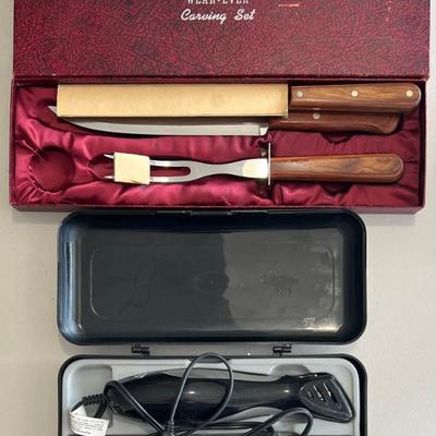 Vintage Wear-ever Wood Handled Carving Set With Box And Oster Electric Carving Knife With Case
