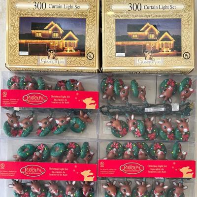 (6) Sets Of Christmas Light Strands - Kurt S. Adler Rudolph, Grandeur Noel Curtain Lights