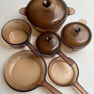 Vintage Set Of France Corning Vision Glass Dishware With Lids