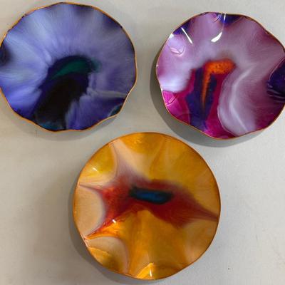 (3) 12.5" Resin Wavy Wall Hanging Plates With Material Backs