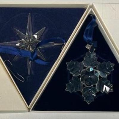  (2) Swarovski Crystal 1995 And 1996 Snowflake And Starburst Holiday Ornaments With Boxes