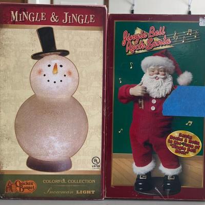 Cracker Barrel Mingle And Jingle Snowman Light, And A Jingle Bell Rock Santa In Original Boxes