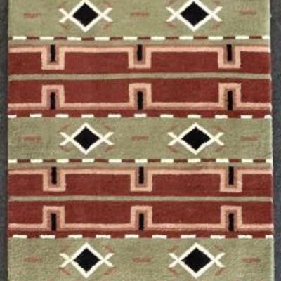 Delsol Hand Knotted Wool And Cotton Olive 29.5" X 94"rug Made In India