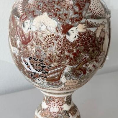 Japanese Satsuma Earthenware Figural Double Handled And Footed Vase