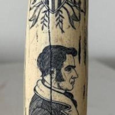 Vintage Scrimshaw Faux Whale Tooth 1840 Daniel Christian 10.5" Resin