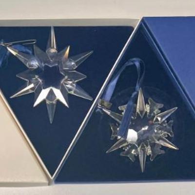(2) Swarovski Crystal 1997 And 2002 Snowflake Ornaments With Original Boxes And Sleeves