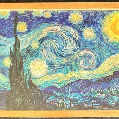 Vincent Van Gogh Starry Night Print In Custom Solid Woof Frame With Glass Front 