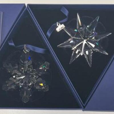  (2) Swarovski Crystal 2008 And 2009 Snowflake Holiday Ornaments With Boxes And Sleeves