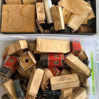 Lot Of Assorted WWII Era Radio Tubes Including A Metal CZC 46139 Receiver Box (as Is)