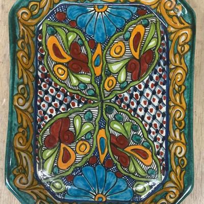 Vintage Signed R. Venegas Talavera Mexico Pottery Tray 