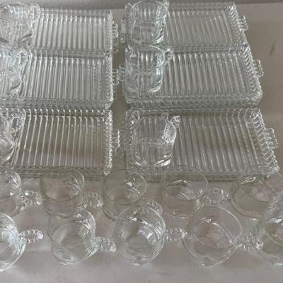 MCM Hazel Atlas Ball And Rib Glass Sip N Smoke Luncheon Snack Cups And Trays 