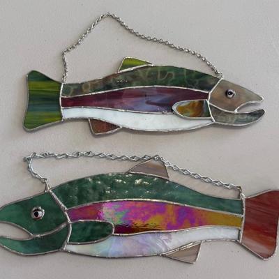(2) Stained Glass Rainbow Trout Hanging Fish