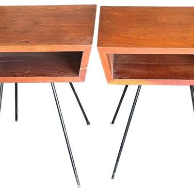Pair Of Mid Century Modern Side Tables With Metal Legs 