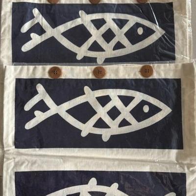 (3) Tnema Ocean Fish Print Wood Button Bags In Original Packaging