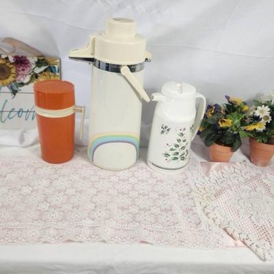 Vintage Coffee Thermos's & Doilies 