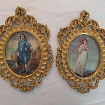Vintage Italian Mod Depose Blue Boy And The Pinkie The Gold Resin Frames With Curved Glass