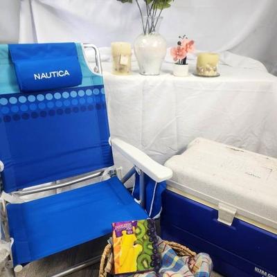 Nautica Beach Chair, Cooler, Modern Basket, Tablecloth 