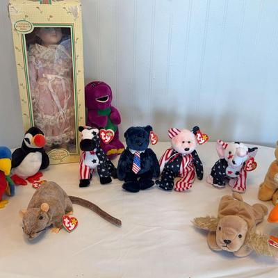 Beanie Babies And Porcelain Doll