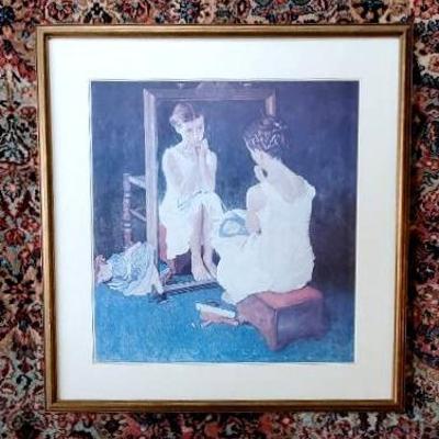 Large Framed Norman Rockwell Print "Girl At The Mirror"