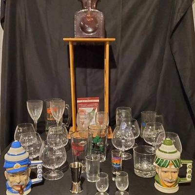 Wine Stand, (2) Toby Mugs, (2) Lenox Wine Glasses & More