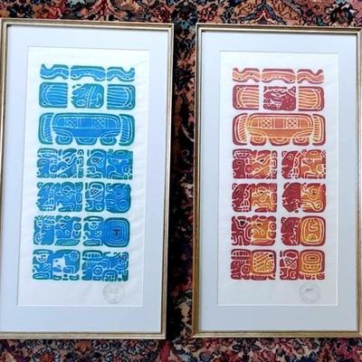 (2) Framed Mayan Calendar Prints