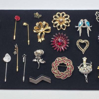 Costume Jewelry - Pins and Pocket Watches (Some Vintage)