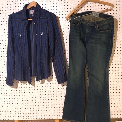 Women's Plaid Cowgirl Shirt and American Rag Co. Jeans