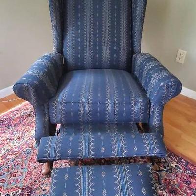 Blue Fabric Wingback Recliner Chair