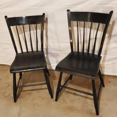 (2) Black Painted Antique Chairs 