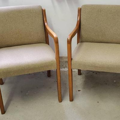 (2) Wood Frame Fabric Chairs 