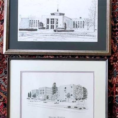 (2) Framed Black and White Sketch Prints