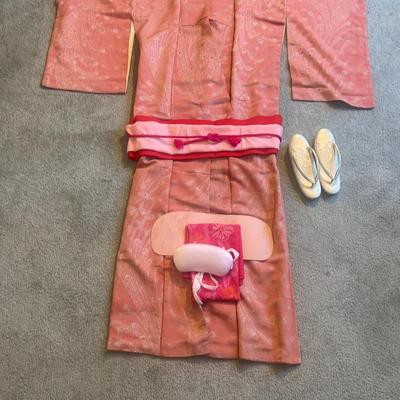 Japanese Pink Kimono And Accessories 
