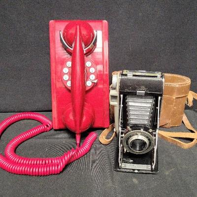 VINTAGE KODAK TOURIST CAMERA AND A VINTAGE INSPIRED CROSLEY PHONE
