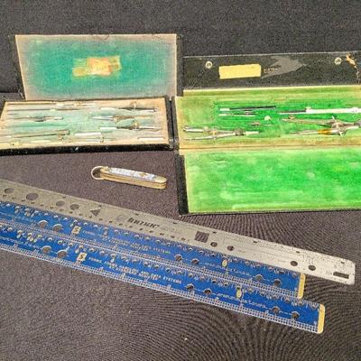 VINTAGE DRAFTING TOOLS AND CUB SCOUT POCKET KNIFE 